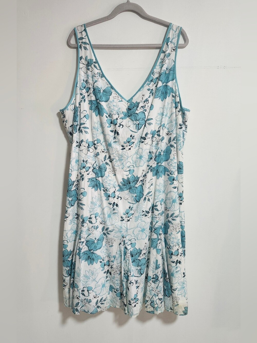 Encore White & Teal Floral V-Neck Cotton Summer Dress